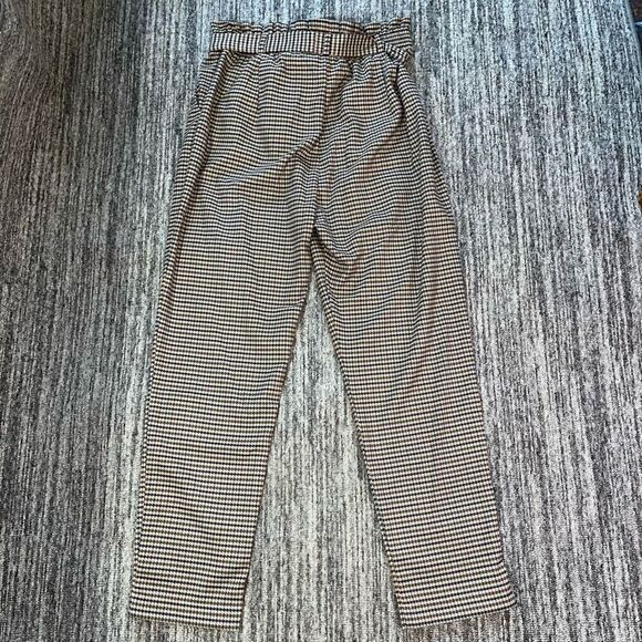 Apricot Clothing Womens 10 Houndstooth Paperbag Pants Brown Tan Tie Waist NWT - Picture 10 of 10